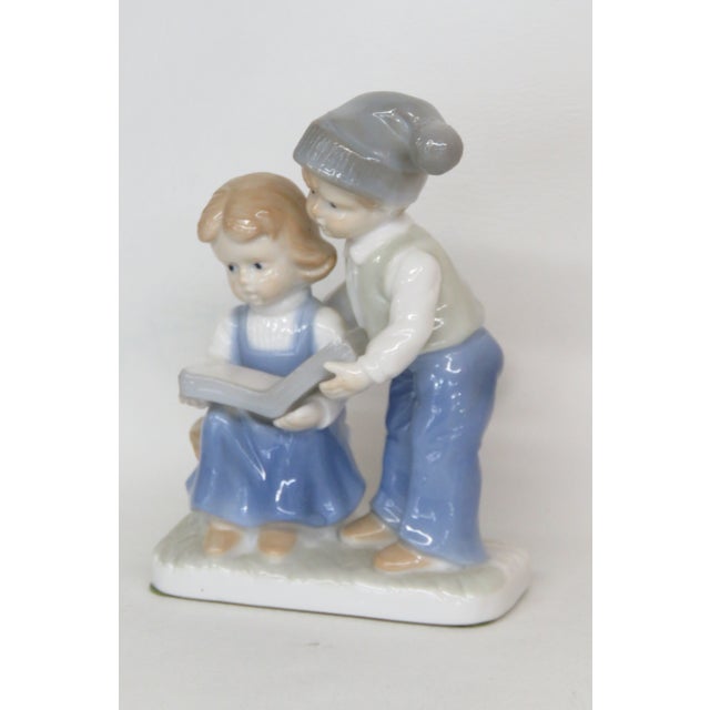 Figurative Lego Japan Porcelain Figurine Girl and Boy Reading Open Book Glossy Finish 5087b For Sale - Image 3 of 16