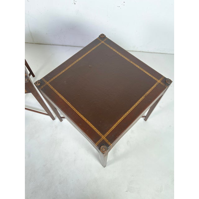 C. 1940s Regency Leather and Mahogany End Tables - A Pair For Sale - Image 4 of 12