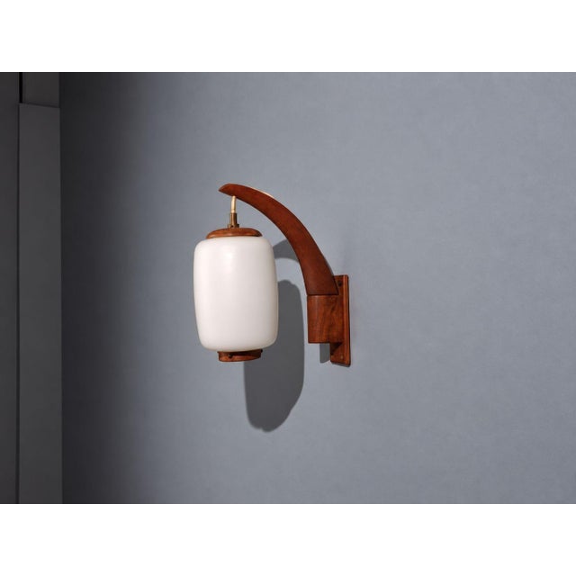 1960s 1960s Danish Modern, Wall Sconce, Teak, Opal Glass For Sale - Image 5 of 10