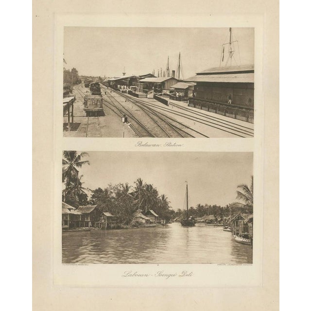 Belawan Railway Station & Soengei Deli River, Sumatra – Antique Photo, c.1910 This striking antique photogravure sheet...