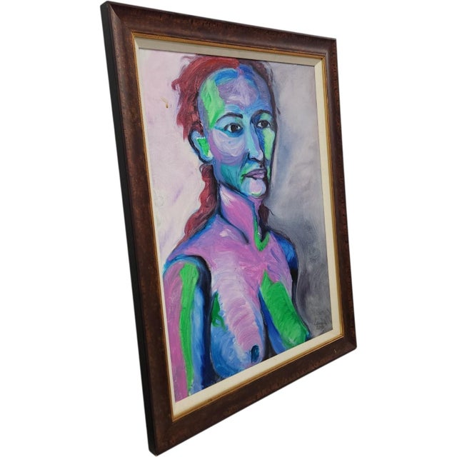 Contemporary Vintage 2000 Original Fauvist Expressionist Female Nude Portrait Painting For Sale - Image 3 of 13