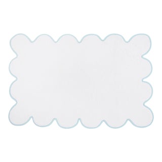Kassatex x Chairish Scallop Tubmat, White/Powder Blue For Sale