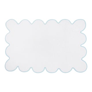 Kassatex x Chairish Scallop Tubmat, White/Powder Blue For Sale