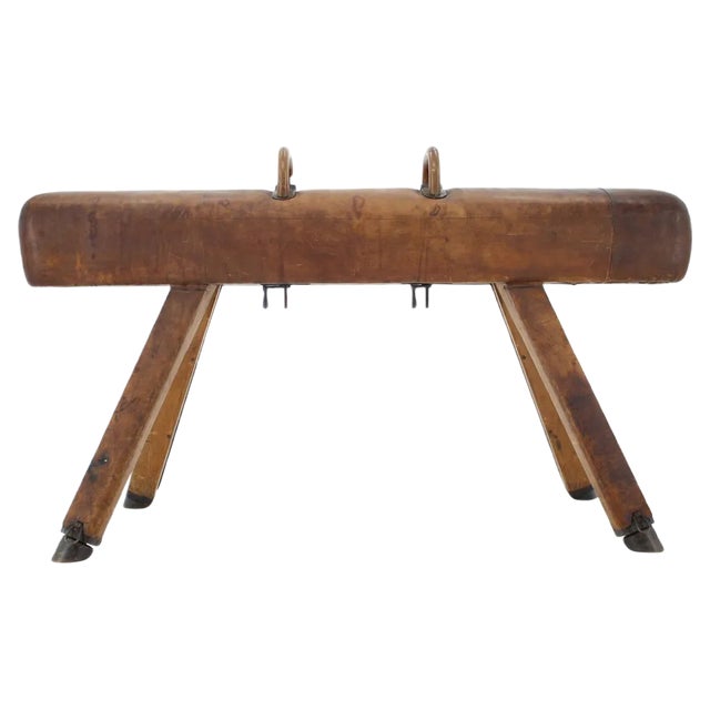 Large Adjustable Gymnastic Leather Pommel Horse, 1950s For Sale
