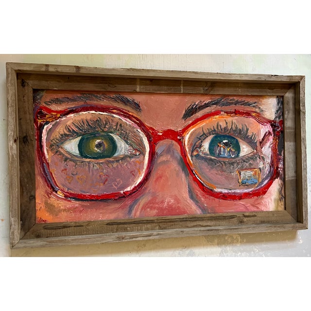 Contemporary "The Red Glasses", Original, One-of-a-Kind, Oil Painting, Woman Art For Sale - Image 3 of 12