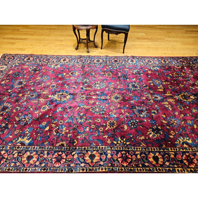 Vintage Manchester Kashan Gallery Rug, Hand-Knotted Wool, Geometric Pattern, 6x12, Crimson Red & Blue For Sale - Image 12 of 18