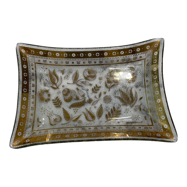 1950s Mid-Century Modern Georges Briard Pebbled, Rectangular Dish With Gilded Persian Garden Motif For Sale