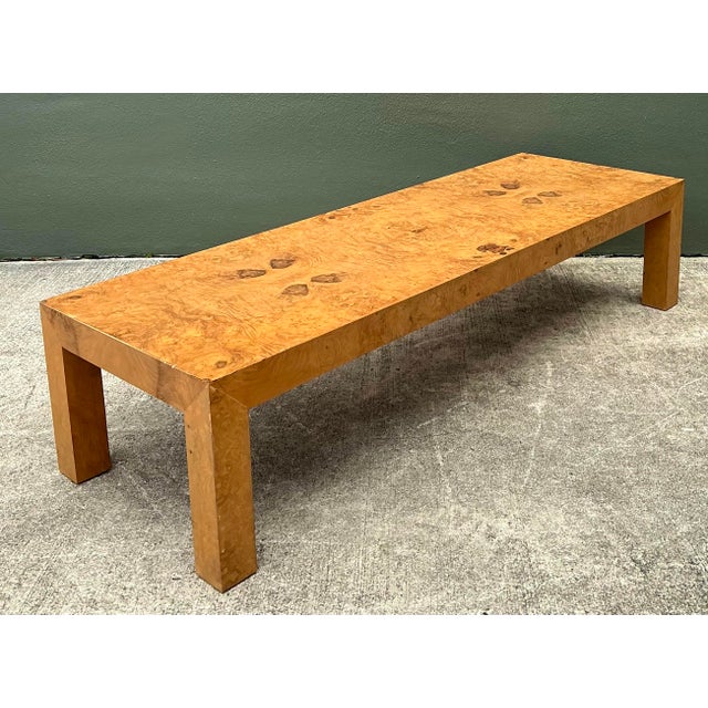 Mid-Century Modern Vintage Burl Wood Parsons Coffee Table For Sale - Image 3 of 12
