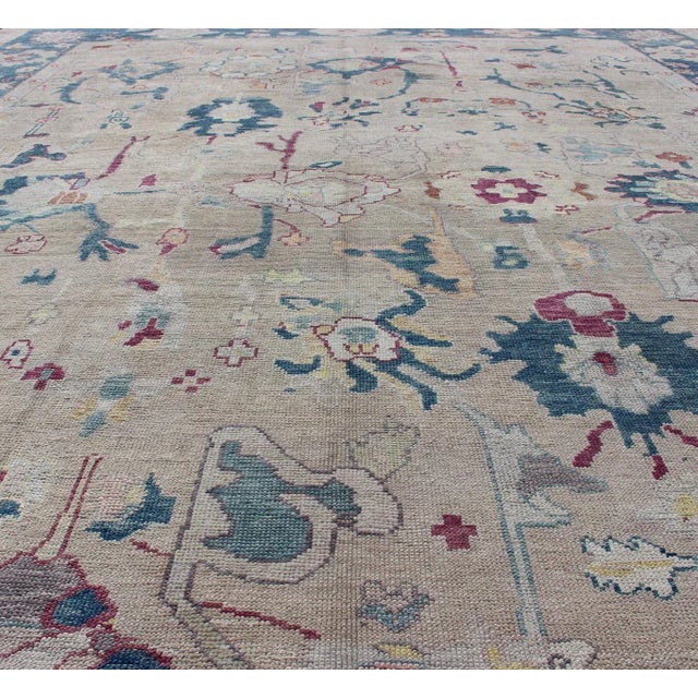Textile All-Over Design Royal Blue and Gray With Hints of Red Turkish Oushak Rug For Sale - Image 7 of 12
