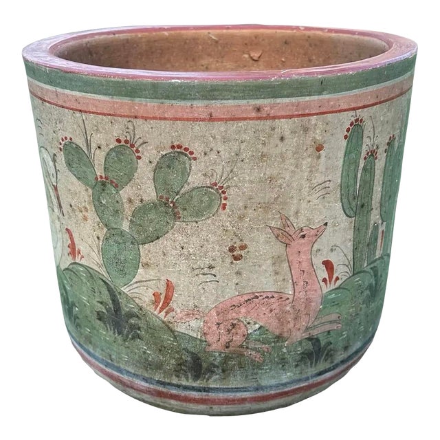 Rare Vintage Tonala Mexico Ceramic Large Planter Pot For Sale