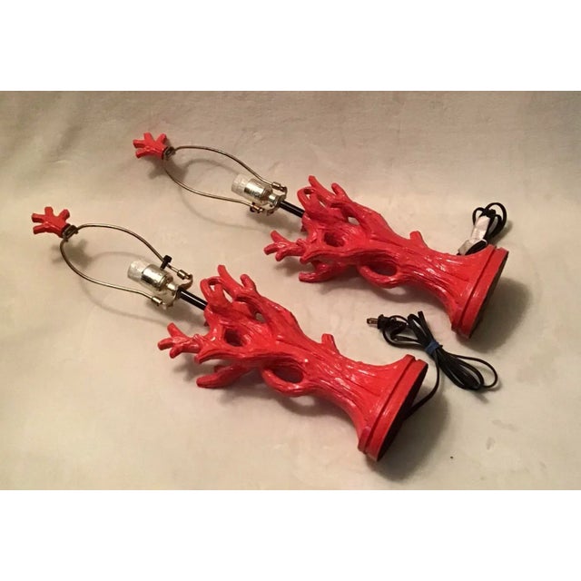 Vintage Mid Century Modern Decorative Table Lamps Coral Orange Tree Branches - a Pair For Sale - Image 4 of 10