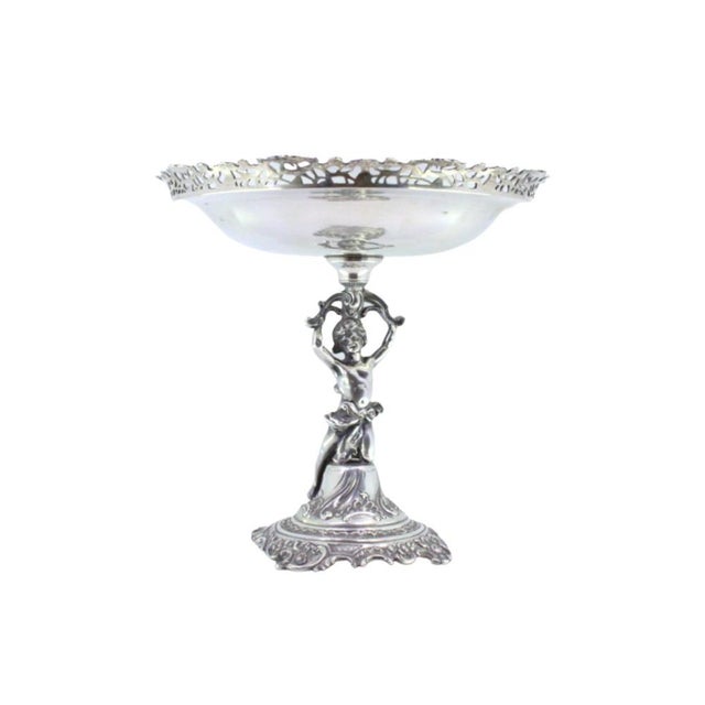 Fruit Bowl Centralpiece in Silver with Grid, Central Engravings and Female Raised Base with Scrolls For Sale - Image 9 of 9