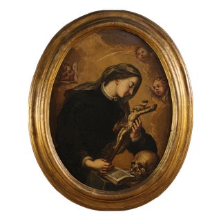 Italian Artist, Oval Portrait of Saint Catherine of Genoa, 1670, Oil on Canvas For Sale