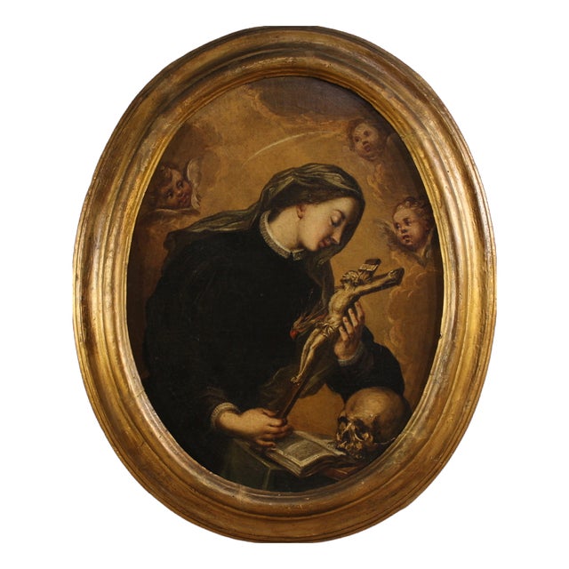Italian Artist, Oval Portrait of Saint Catherine of Genoa, 1670, Oil on Canvas For Sale