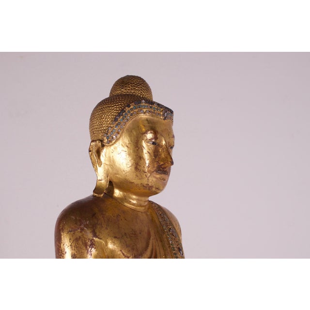 Gold Burmese Artist, Standing Mandalay Buddha, Wood, 1800s For Sale - Image 8 of 14