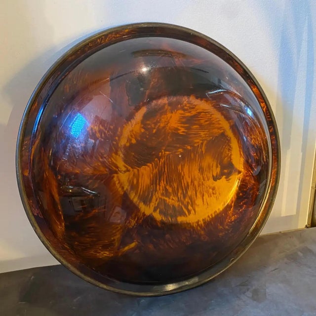 1970s, Mid-Century Modern Fake Tortoise Lucite and Brass Italian Round ...