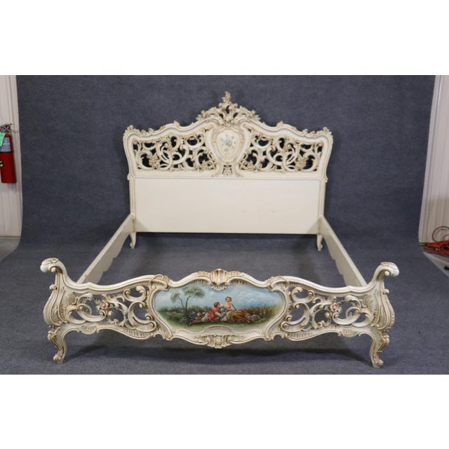 Over-Sized Queen Size Carved Italian Vernis Martin Painted Rococo Bed ...
