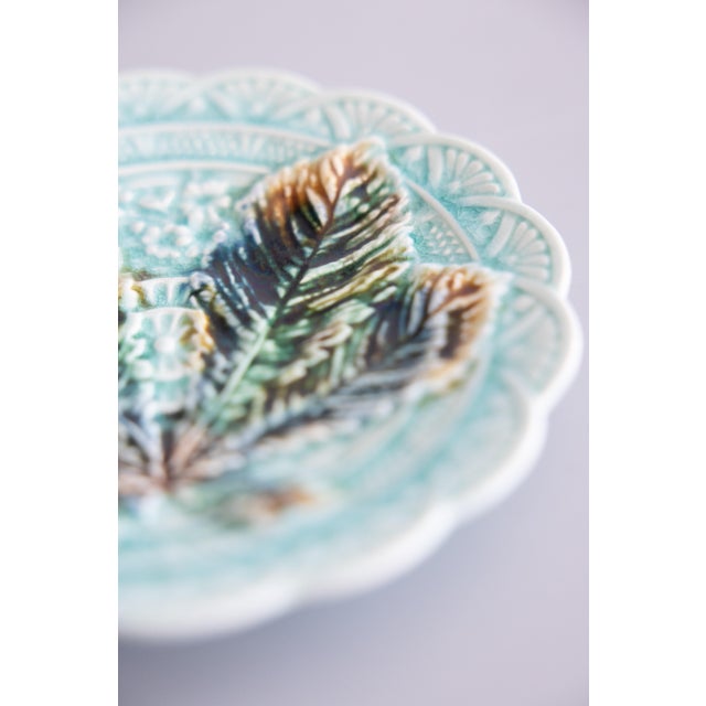 19th Century Swedish Rörstrand Majolica Turquoise Chestnut Leaf Plate For Sale - Image 4 of 6