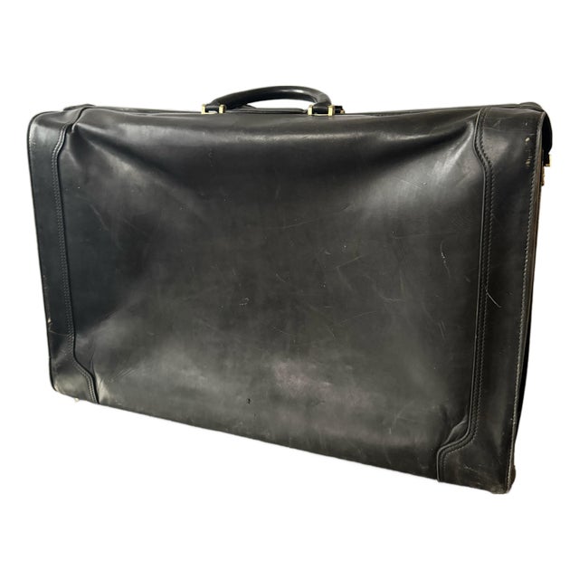 Large 1960s Full Leather Black Gucci Suitcase For Sale