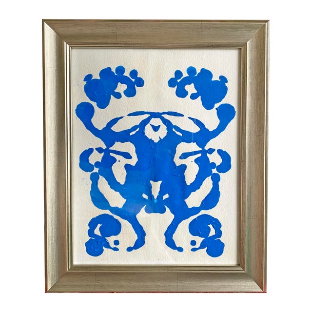 Medium: Acrylic paint on Rice Paper Frame size: 14" x 17" Style: Abstract, Rorschach-inspired, modern minimalist Frame:...
