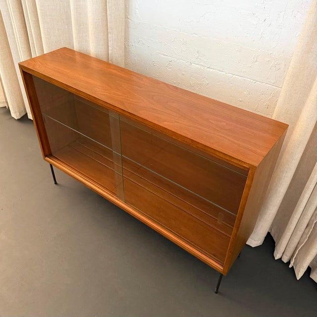 1960s Scandinavian Modern Teak Glass Front Bookcase Display Cabinet For Sale - Image 9 of 9
