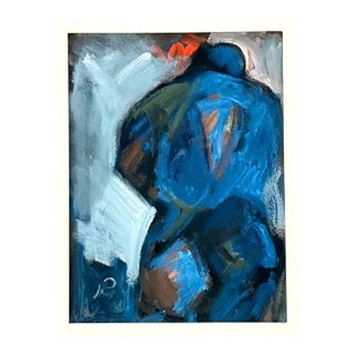 Abstract Blue Figurative Painting on Canvas For Sale