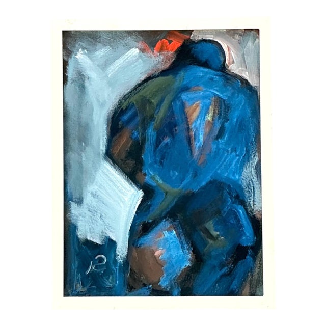 Abstract Blue Figurative Painting on Canvas For Sale