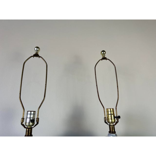 1980's Hollywood Regency Sculptural Gray Ceramic & Lucite Base Table Lamps - a Pair For Sale - Image 9 of 13