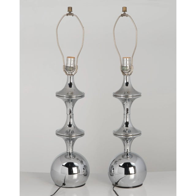 George Kovacs Mid-Century Chrome Ball Lamps Style of Sonneman &.Kovacs - a Pair For Sale - Image 4 of 8