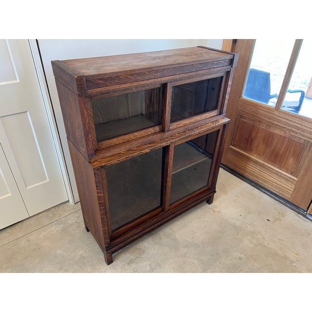 Mid-Century Modern Antique Danner Two Stack Oak Book Case For Sale - Image 3 of 10