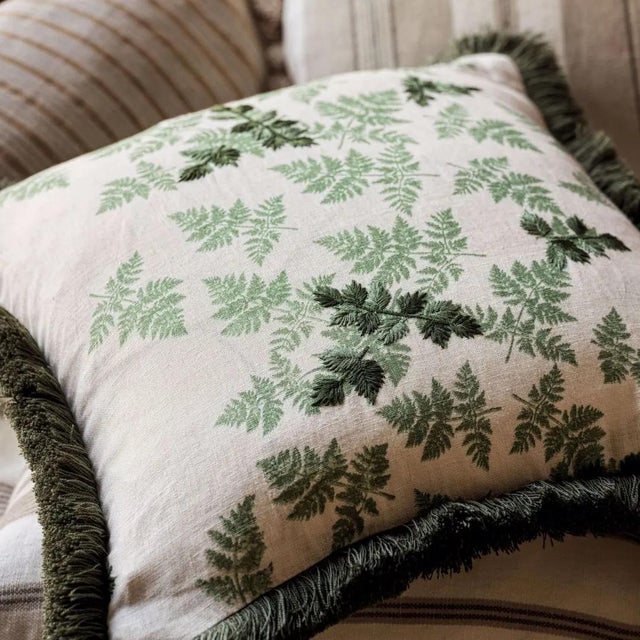 Combining a block print mark and embroidery this design is inspired by the ferns that flourish all over the grounds....