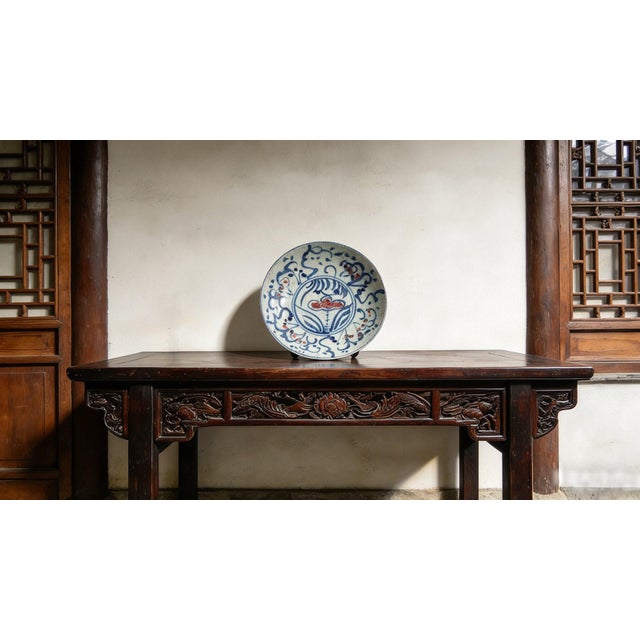 Art Deco Chinese Ceramic Plate,Blue and White Porcelain Plate Hand Painted Floral Pattern For Sale - Image 3 of 11