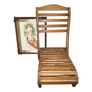 Antique Folding Oak Canoe Camp Chair Maine Adirondack Camp Style C1900-1930 For Sale