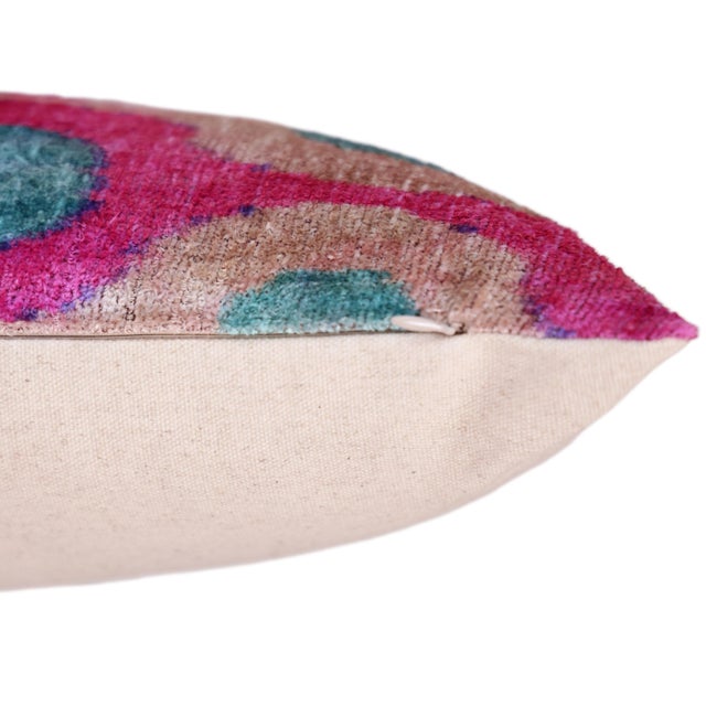 Aqua Pink and Aqua Circle Silk Velvet Pillow 16x24 Handmade Luxury Cushion For Sale - Image 8 of 8