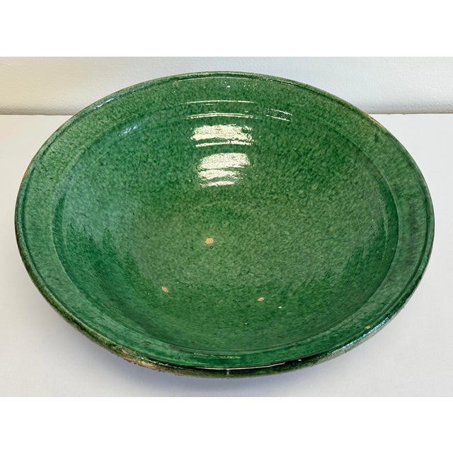 Farmhouse Vintage Oversized Green Glazed Bowl For Sale - Image 3 of 7