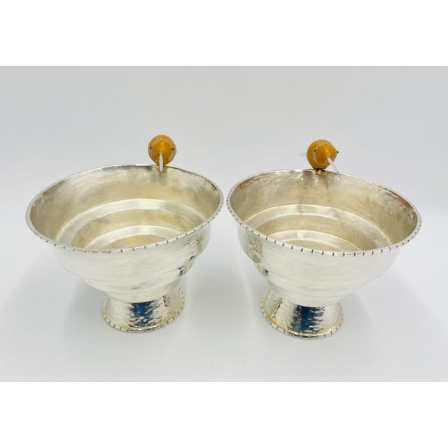 Metal 1980s Pair of Emilia Castillo Silver-Plated Vases With Jasper Hummingbirds, Mexican For Sale - Image 7 of 18