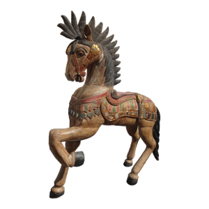 Life Size 69" Tall Rare Antique Wood Carousel Galloping Horse