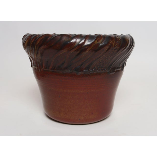 Large Vintage Red, Ochre and Slate Incised Ceramic Planter by Deanna Nichols For Sale - Image 4 of 18