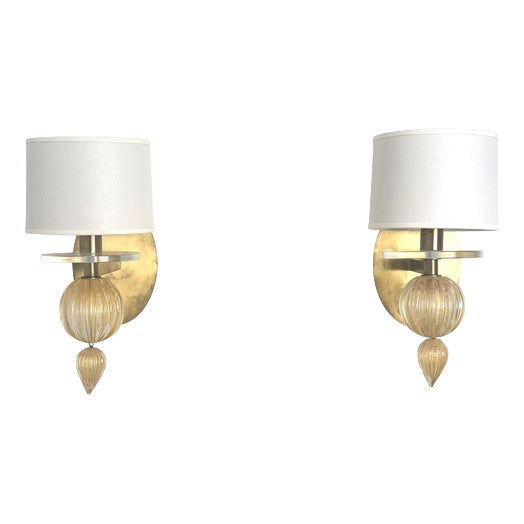 Gold Fleck Murano Glass Wall Sconces from Barbara Barry for Baker Furniture, Set of 2 For Sale