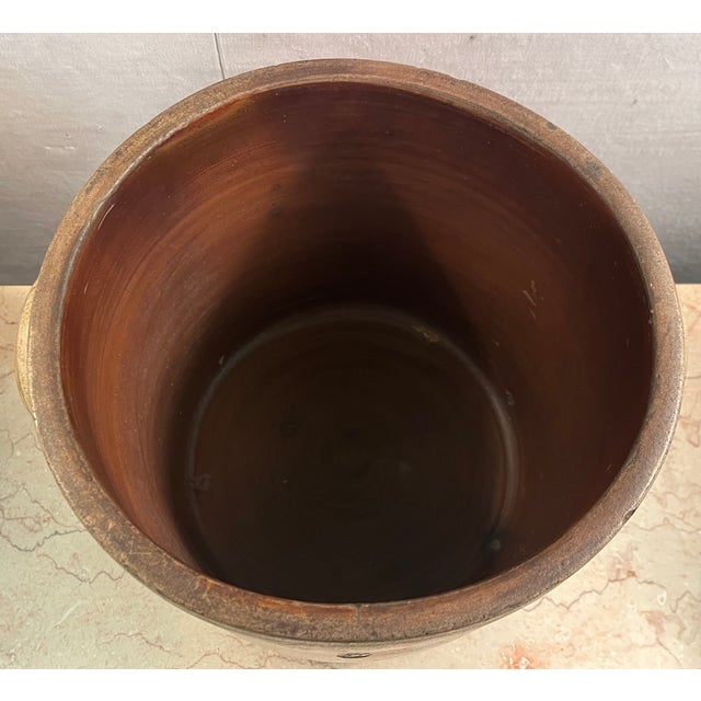 Gray Antique 19th Century American Stoneware Crock or Jardiniere With Blue Eagle Folk Art Decoration For Sale - Image 8 of 12