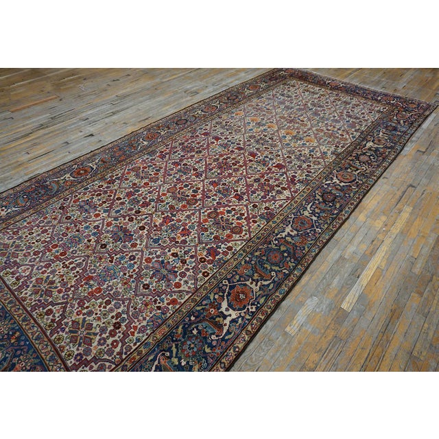 Antique Persian Rug With Beautiful Allover Diamond and Floral Pattern on Ivory Background Color For Sale - Image 4 of 12