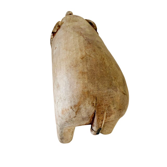 African Vintage Hand Carved Wood Elephant With Tusks For Sale - Image 3 of 5