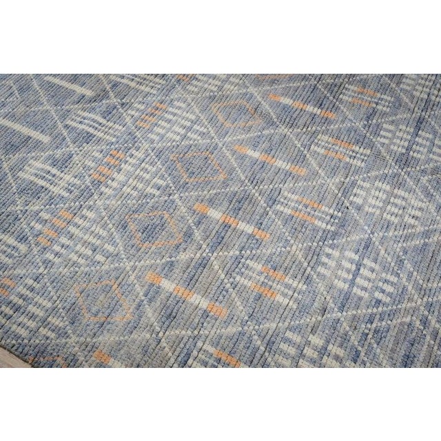 8x12 Blue Hand-Knotted Wool Linear Diamond Grid Tribal Modern Carpet Rug For Sale In New York - Image 6 of 7