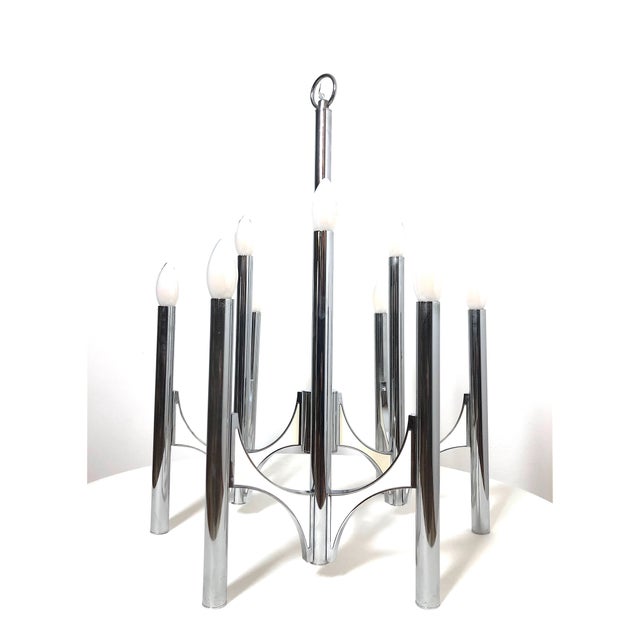 Nine Light Chandelier by Gaetano Sciolari, 1970s For Sale - Image 9 of 15