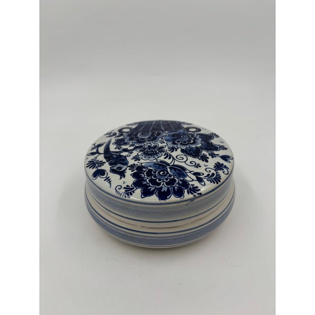 Hand-Painted Blue and White Ceramic Jar, Delft, Netherlands For Sale - Image 3 of 10