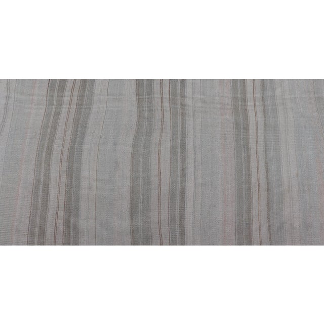 Textile Vintage Turkish Kilim Runner With Soft Gray, Ivory, Sand, and Taupe Stripes For Sale - Image 7 of 11