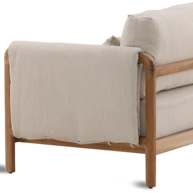 Hermosa Outdoor Teak & Beige Sofa For Sale In Los Angeles - Image 6 of 7