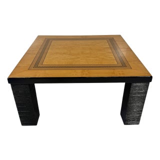 Coffee Table in Ash Burl, Wood Inlay and Black Lacquer, 1980s For Sale
