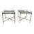 Pair of Vintage Stainless Steel Silver End Tables W Mirrored Table Tops For Sale