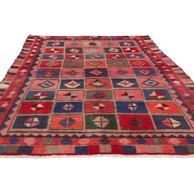 Mid-Century Modern Vintage Persian Lori Checkerboard Rug - 05'02 X 08'02 For Sale - Image 3 of 9